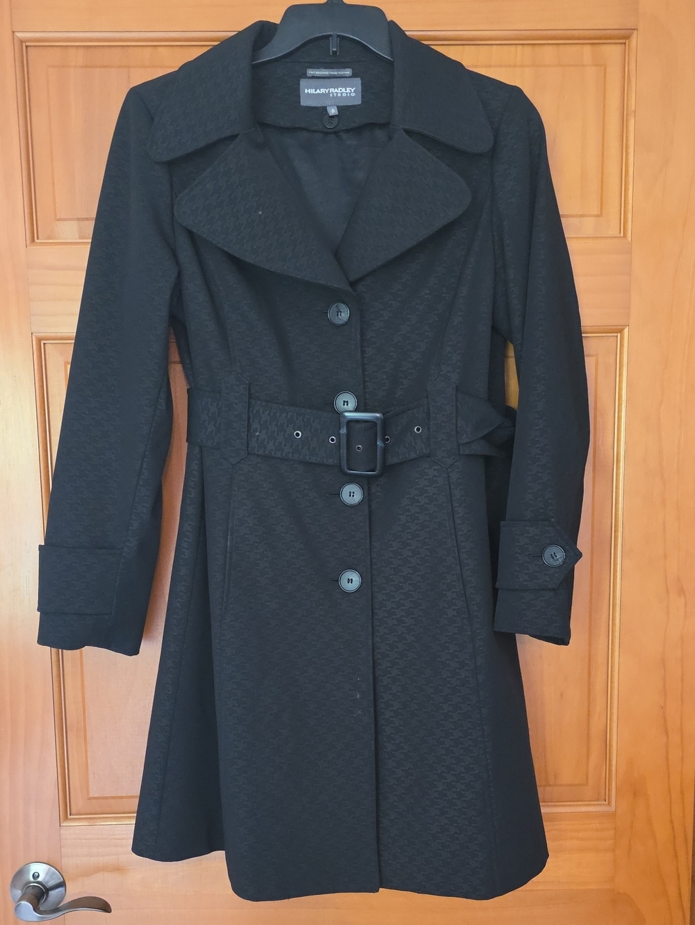 Hilary Radley Black Textured Belted Trench Coat - Small
